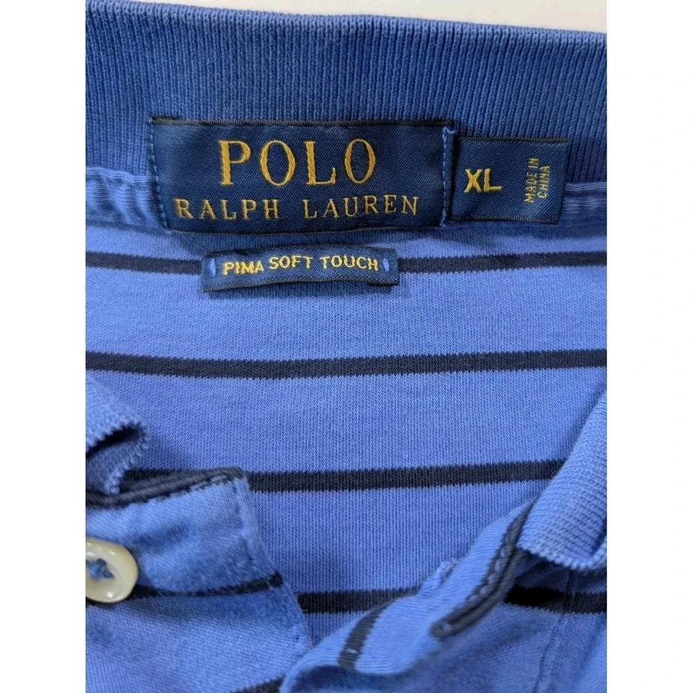 Polo Ralph Lauren Shirt Mena XL Blue Striped Pima Soft Touch Short Sleeve Polo